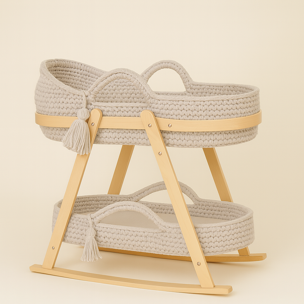The Ayla Rose – Handmade Crochet Moses Basket with Changing Mat and Stand Pre Order