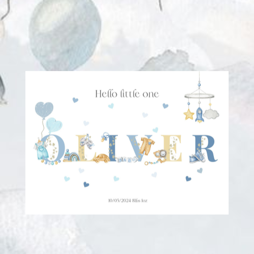 Personalised Baby Boy Card – Custom Name Newborn Gift