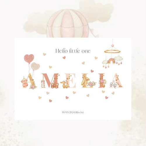 Personalised Baby Girl Card – Custom Name Newborn Gift