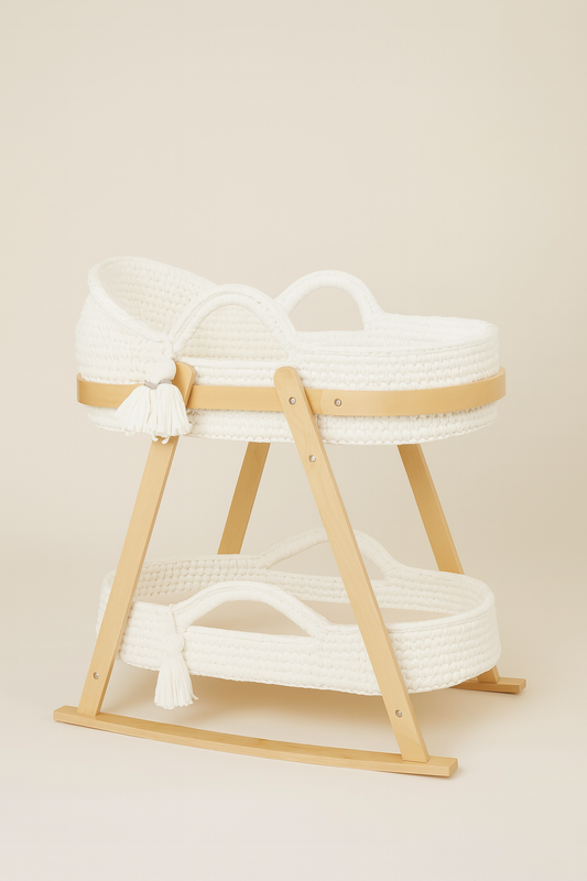 The Ayla Rose – Handmade Crochet Moses Basket with Changing Mat and Stand Pre Order
